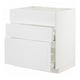 METOD kitchen unit in white with two open drawers.