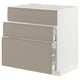 A METOD kitchen cabinet with three upplöv drawers in matte grey-beige.