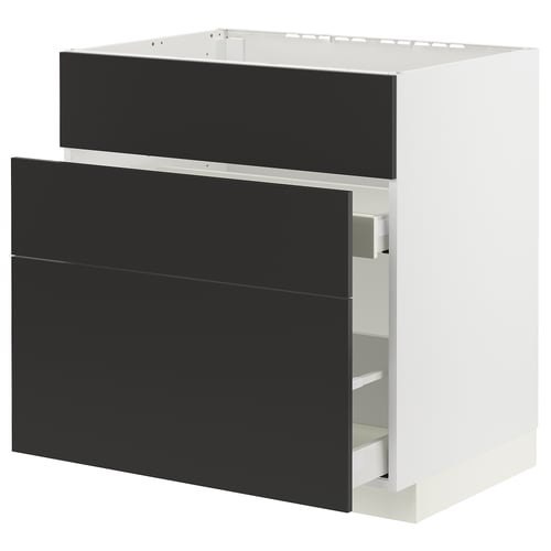 Modern black kitchen cabinet with two drawers and smooth edges.