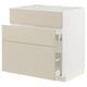 Modern beige kitchen cabinet with smooth, minimalist design and full-extension drawers.