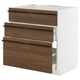 White and brown kitchen unit with three wooden drawers, featuring solid wood handles and full-extension drawers.
