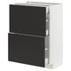 Black and white kitchen cabinet with multiple drawers, modern style.
