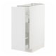 White METOD kitchen cabinet with partial drawer pullout.