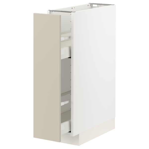METOD beige kitchen cabinet, modern design, smooth surfaces, pull-out interior, sturdy frame, neutral colour.