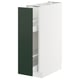 A white METOD kitchen cabinet with a deep green havstorp door, featuring a sturdy construction and pull-out drawer for storage.