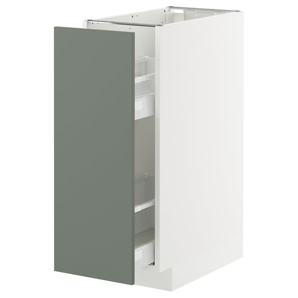 METOD kitchen cabinet, white with green fronts, pull-out drawers.