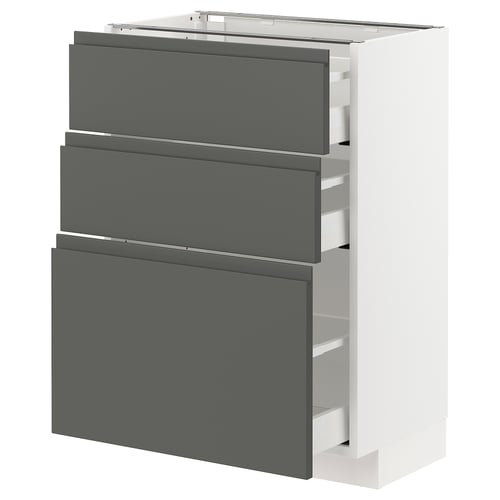 METOD kitchen unit in dark grey with three drawers, sleek modern design.
