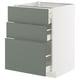 METOD kitchen cabinet with 3 green-gray drawers and white frame