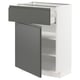 Modern kitchen unit with dark grey voxtorp fronts, featuring drawer and adjustable shelves.