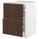 White METOD kitchen unit, dark brown wood sinarp drawers, sturdy & sleek design.