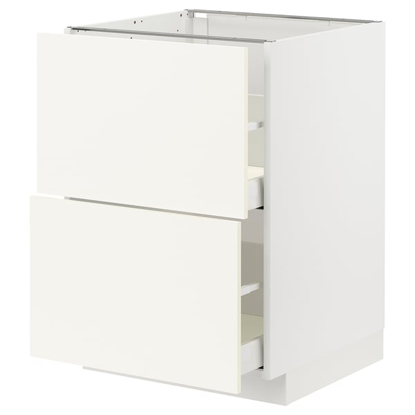 White METOD kitchen cabinet, rectangular shape with two drawers.