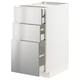 Modern kitchen cabinet with three stainless steel drawers, sleek design, part of METOD system.