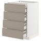 Modern kitchen unit, METOD, beige, 4 drawers, white frame, integrated handles, sleek, geometric design.