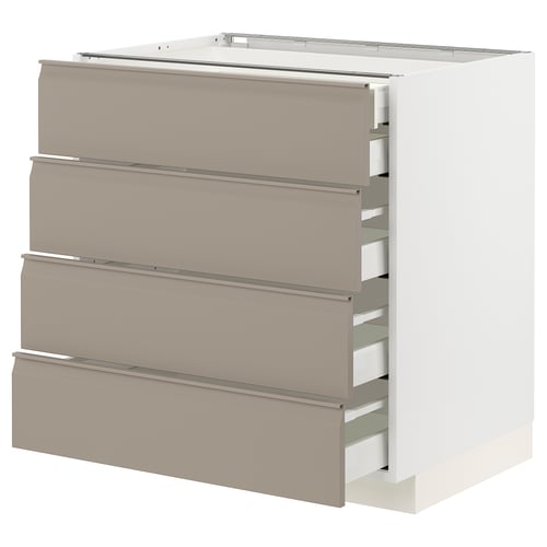 METOD kitchen unit in grey-beige with four drawers, smooth handles, and modern design.