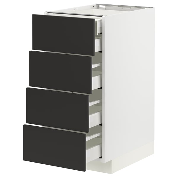 Modern kitchen unit: METOD in white & black, four drawers, sleek design, full-extension drawers.