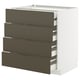 METOD kitchen cabinet with 4 dark brown drawers, white frame, full extension runners, modern design.