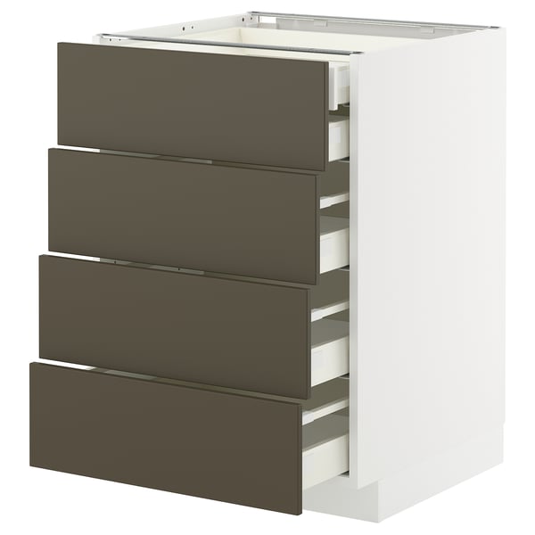 Modern kitchen unit with four dark brown drawers, sleek design.