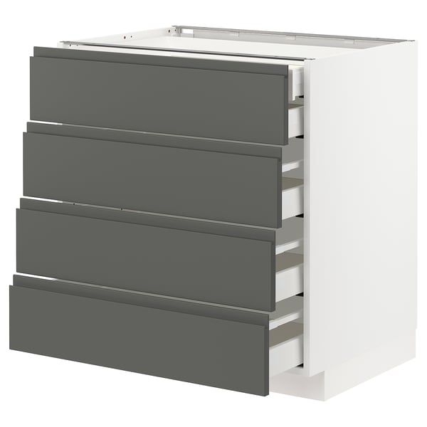 A modern grey METOD kitchen unit with four smooth drawers, offering ample storage.