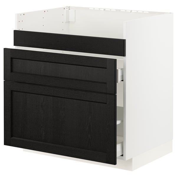 Modern kitchen unit: METOD, black stained wood, white frame, 3 drawers.