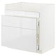 White METOD kitchen cabinet. Glossy finish, rectangular shape, modern design. Including drawers and shelves.