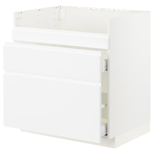 White METOD kitchen unit, modern minimalist design, multiple storage sections.