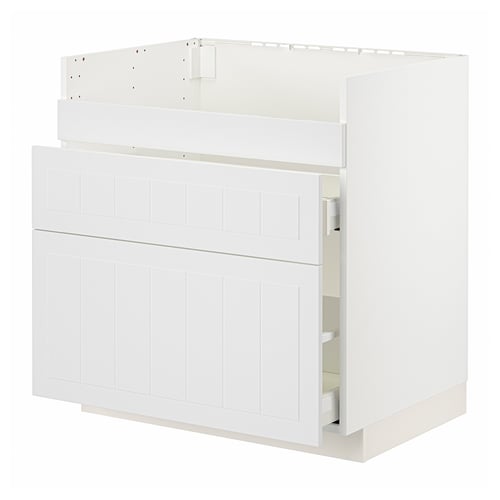 White METOD kitchen cabinet, rectangular, wooden with panel design.