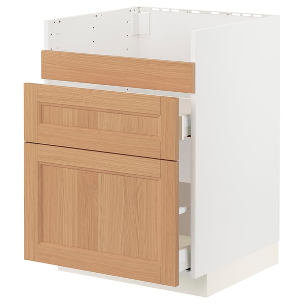 METOD kitchen unit: white & oak wood. Drawers & shelf. Modern, natural look.