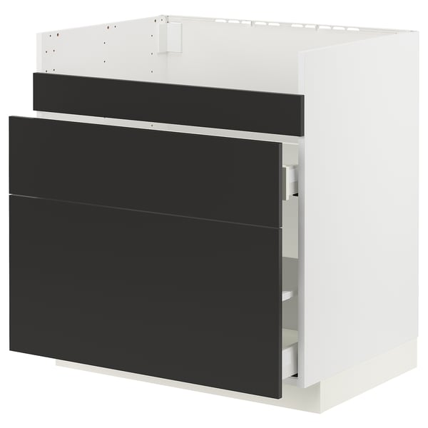 Modern black drawer unit from IKEAs METOD kitchen series. Sleek, rectangular design with smooth, soft-closing drawers.