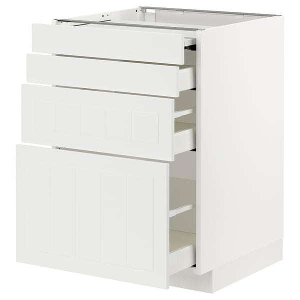METOD white kitchen cabinet with multiple drawers, modern design.