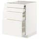 White METOD kitchen cabinet with veddinge smooth fronts, three pull-out drawers.