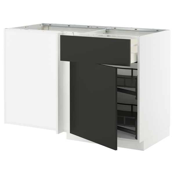METOD kitchen unit with dark black pull-out shelf, sleek and modern.