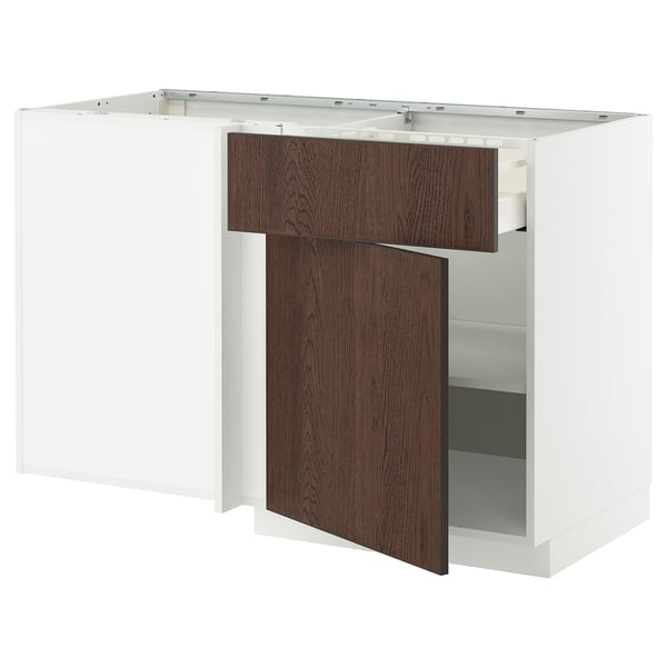 METOD kitchen base, white & dark brown, square, modern design.