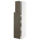 White METOD cabinet, brown doors, open top, bottom shelves.