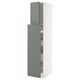 A tall, white cabinet with a gray-green door, part of the METOD kitchen system.