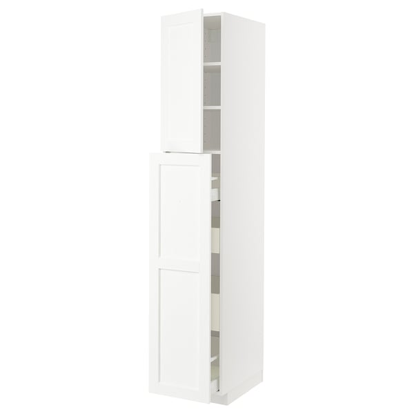White METOD tall kitchen cabinet, slim design, high storage.