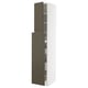 Modern kitchen cabinet: METOD, white & dark brown, sleek, tall with open shelves.