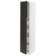 Modern cabinet: METOD with black nickebo doors, sleek & tall, white frame, with adjustable shelves.