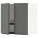 Dark grey ikea METOD kitchen wall unit with one open door.