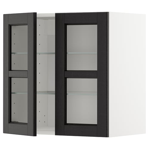 Grey METOD kitchen cabinet with glass doors.
