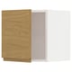 A wooden kitchen cabinet with a white interior.