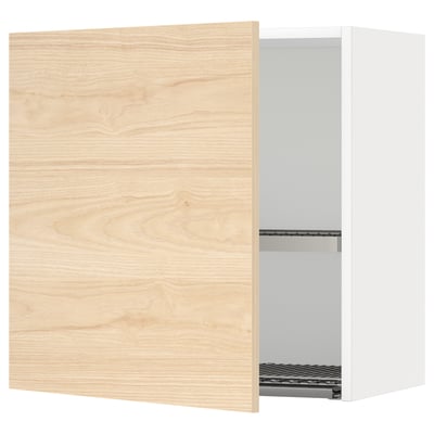 A METOD kitchen wall cabinet with a light ash wood door, featuring an adjustable shelf inside.