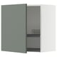 METOD kitchen cabinet, grey-green, rectangular, with open door revealing wire shelves.