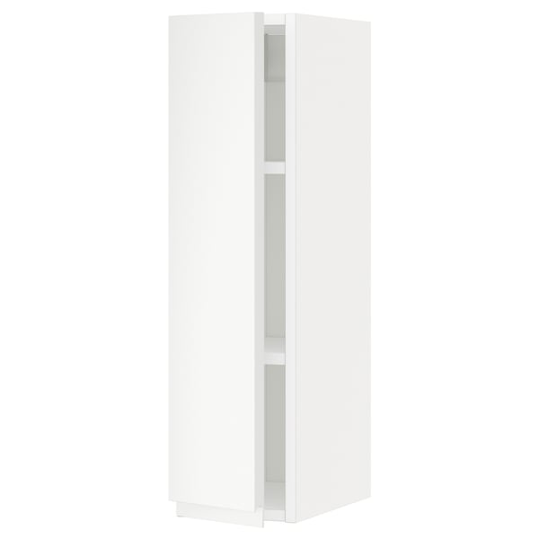 A white METOD kitchen cabinet with a simplistic design. It has three compartments and sleek, handleless fronts.