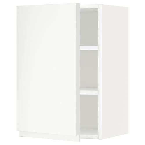 A white METOD kitchen wall cabinet with a minimalist design and an adjustable shelf.