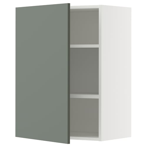 White cabinet with grey-green door, adjustable shelf.