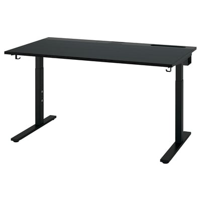 MITTZON adjustable desk in black. Rectangular top, sturdy metal legs, height adjustable.