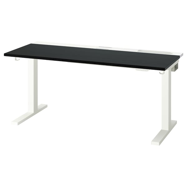 MITTZON desk, black top, white legs, adjustable height, modern design.