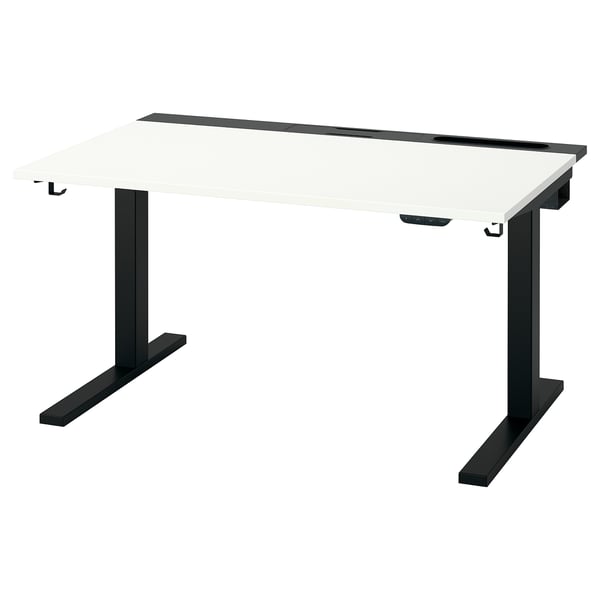 MITTZON dual-motor sit-stand desk, white top, black legs, adjustable height, sturdy design.