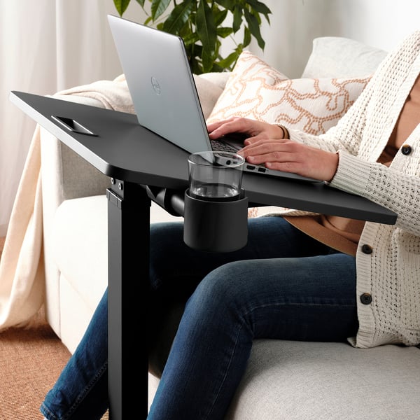 MITTZON adjustable laptop table, 70-115 cm, fits sofas, includes cup holder, ideal for home or office.