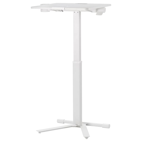 MITTZON adjustable white laptop table with tilt top and castors.